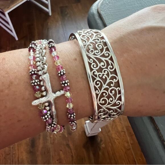 925 Sterling Silver Scroll Cuff Bracelet - Picture 3 of 10